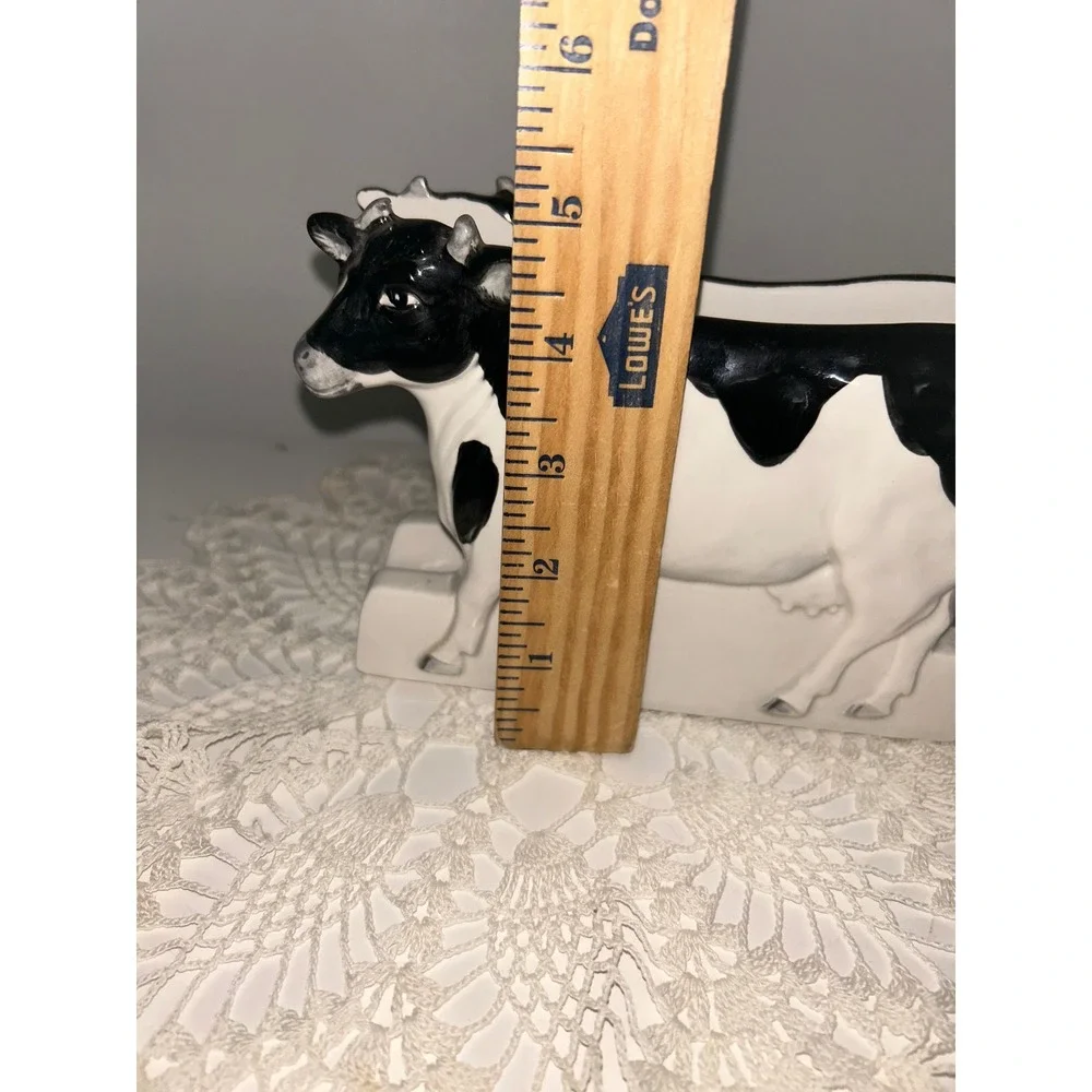 Vintage Otagiri Japan Ceramic Cow Napkin Holder Black White Farmhouse Decor